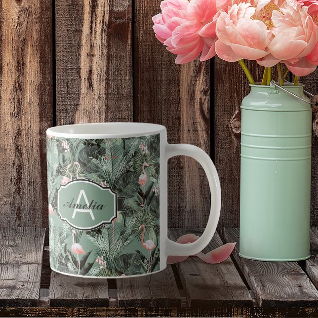 Flamingo Orchid Tropical Pattern Sage ID868 Coffee Mug (Creator Uploaded)