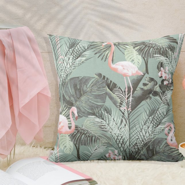Flamingo Orchid Tropical Pattern Sage ID868 Cushion (Creator Uploaded)