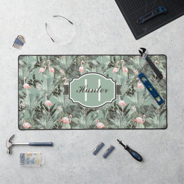 Flamingo Orchid Tropical Pattern Sage ID868 Desk Mat (Workstation)