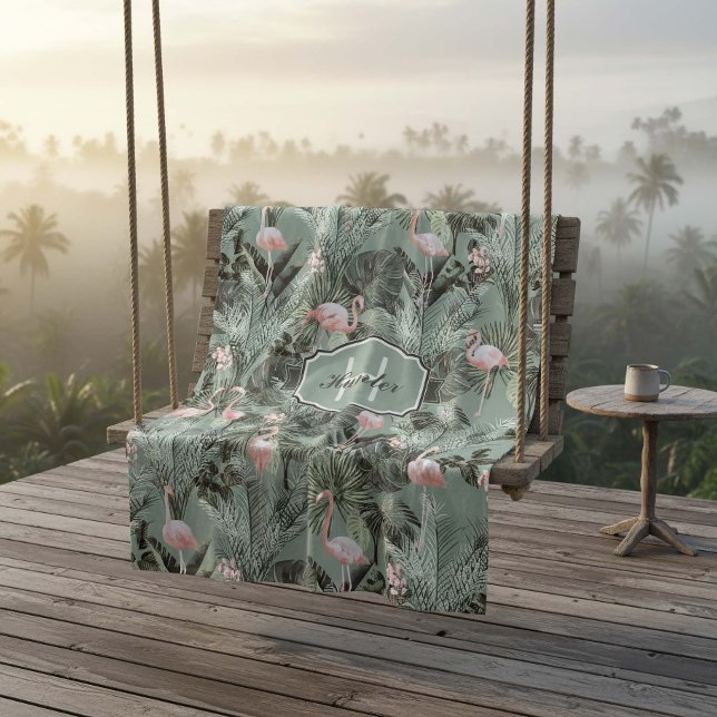 Flamingo Orchid Tropical Pattern Sage ID868 Fleece Blanket (Creator Uploaded)