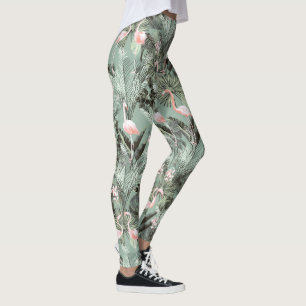 Flamingo Orchid Tropical Pattern Sage ID868 Leggings