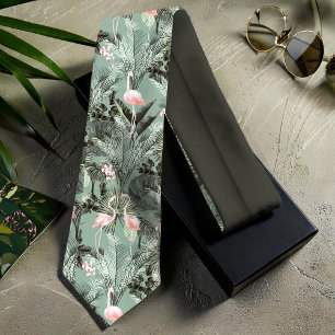 Flamingo Orchid Tropical Pattern Sage ID868 Tie