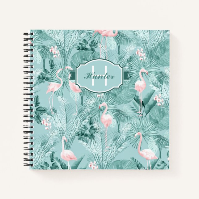 Flamingo Orchid Tropical Pattern Teal ID868 Notebook (Front)