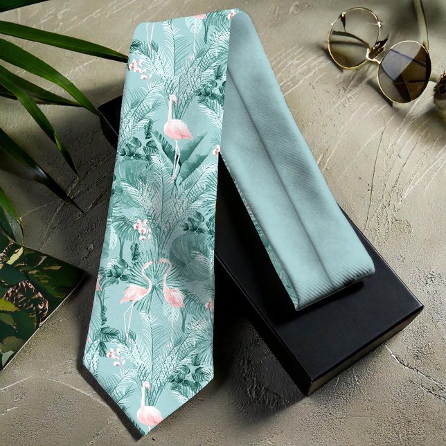Flamingo Orchid Tropical Pattern Teal ID868 Tie (Creator Uploaded)