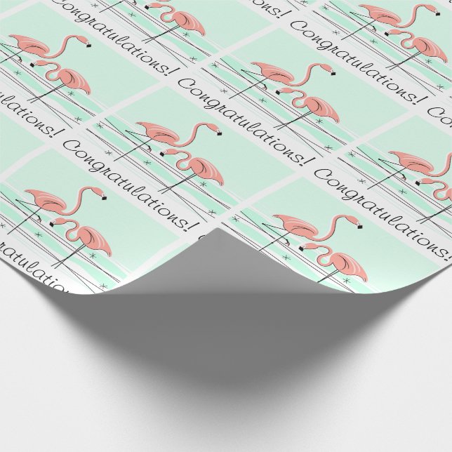 Flamingo Pair 'Congratulations!' green Wrapping Paper (Corner)