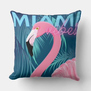 Flamingo & Palm Leaves Miami Vibes Art Deco Cushion
