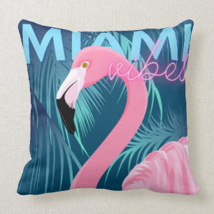 Flamingo & Palm Leaves Miami Vibes Art Deco Cushion