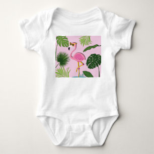 Flamingo Palm Leaves Tropical Design Baby Bodysuit