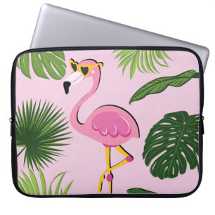 Flamingo Palm Leaves Tropical Design Laptop Sleeve