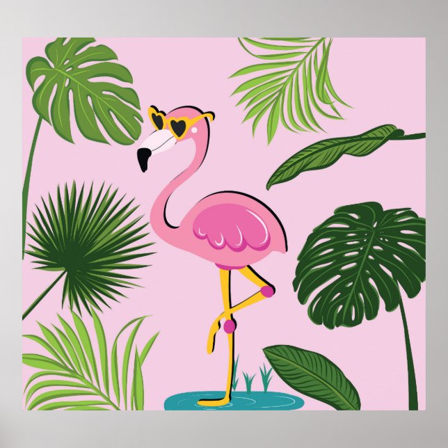 Flamingo Palm Leaves Tropical Design Poster (Front)