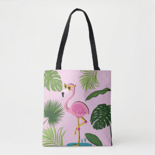 Flamingo Palm Leaves Tropical Design Tote Bag