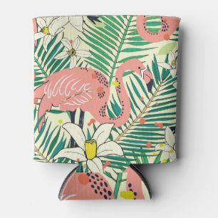 Flamingo Palm Leaves: Tropical Vintage Can Cooler