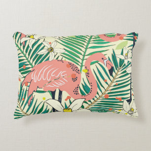 Flamingo Palm Leaves: Tropical Vintage Decorative Cushion