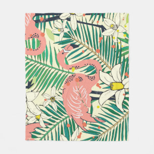 Flamingo Palm Leaves: Tropical Vintage Fleece Blanket