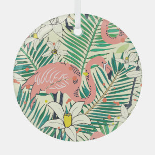 Flamingo Palm Leaves: Tropical Vintage Glass Tree Decoration