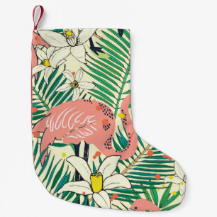 Flamingo Palm Leaves: Tropical Vintage Small Christmas Stocking