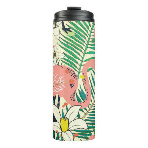 Flamingo Palm Leaves: Tropical Vintage Thermal Tumbler