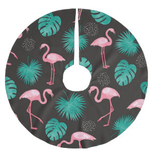 Flamingo, palm leaves: tropical watercolor. brushed polyester tree skirt