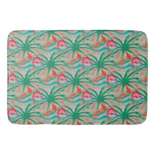 Flamingo Palm Tree Burlap Look Bath Mat