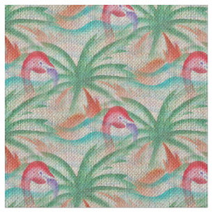 Flamingo Palm Tree Burlap Look Fabric