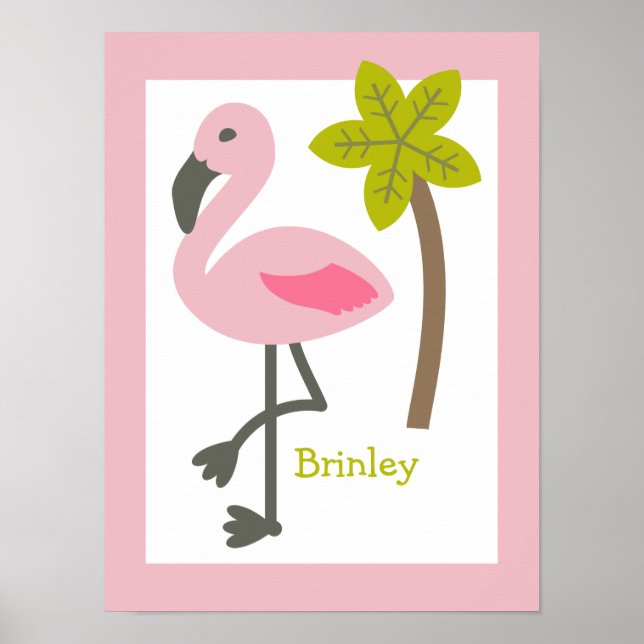 Flamingo + Palm Tree Personalised Nursery Artwork Poster (Front)