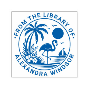 Flamingo Palm Tree Sailboat Library Book Name Self-inking Stamp