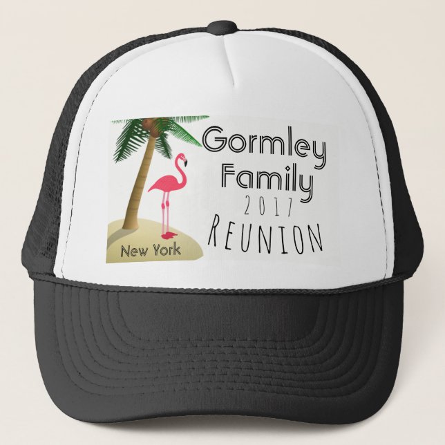 Flamingo Palm Tree Tropical Family Reunion Hat (Front)