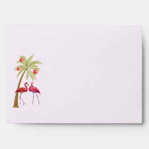 Flamingo Palm Tree Watercolor Christmas Envelope