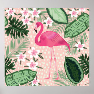 Flamingo, palm trees, kitchen design poster