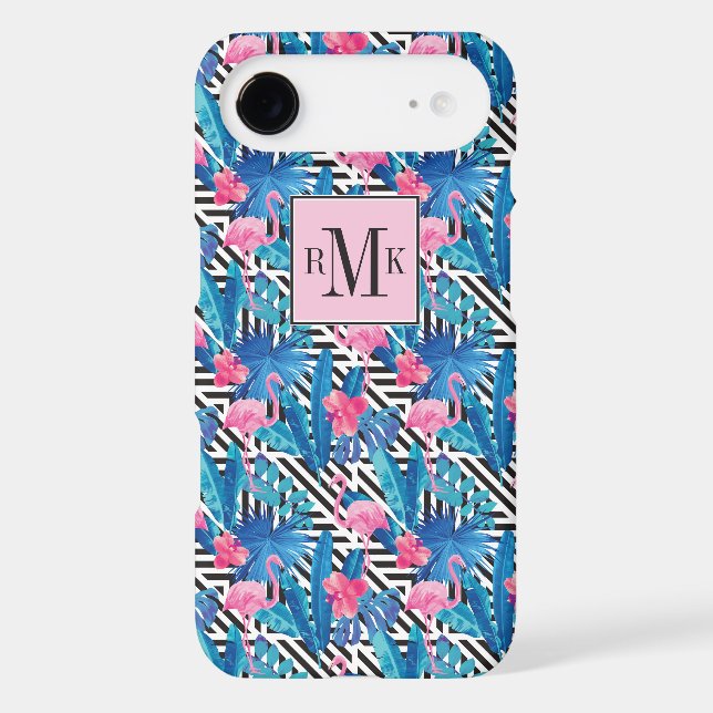 Flamingo & Palms on Geometric Pattern Case-Mate iPhone Case (Back)