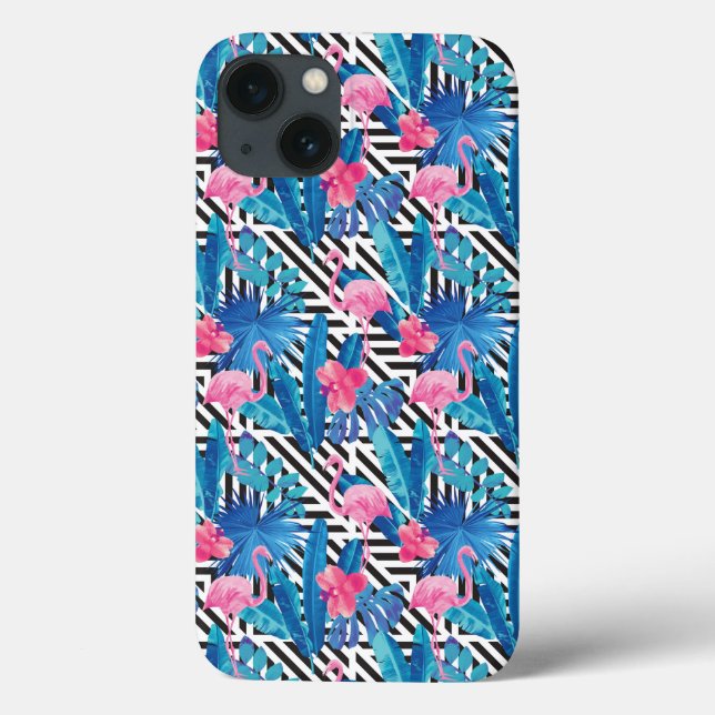 Flamingo & Palms on Geometric Pattern Case-Mate iPhone Case (Back)