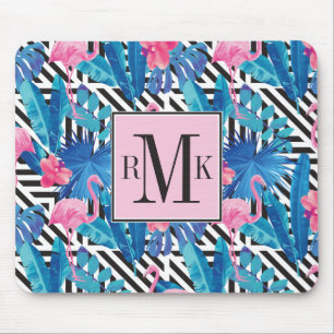 Flamingo & Palms on Geometric Pattern Mouse Mat