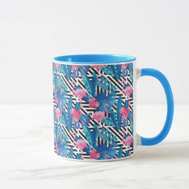 Flamingo & Palms on Geometric Pattern Mug (Right)