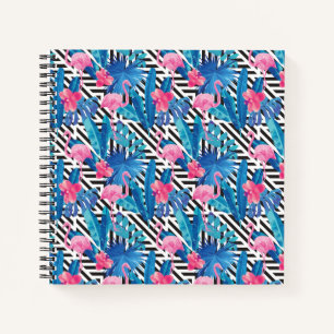 Flamingo & Palms on Geometric Pattern Notebook