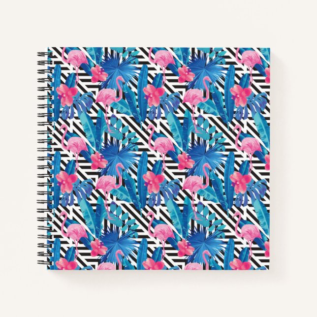 Flamingo & Palms on Geometric Pattern Notebook (Front)