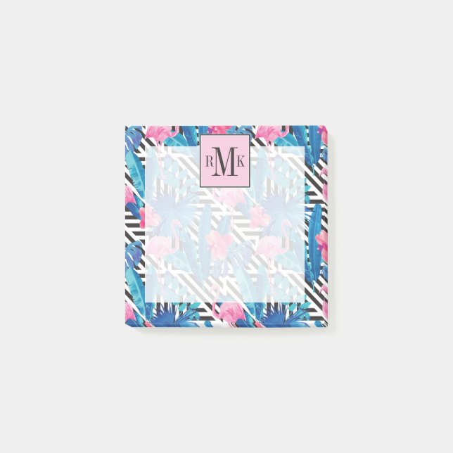 Flamingo & Palms on Geometric Pattern Post-it Notes (Front)