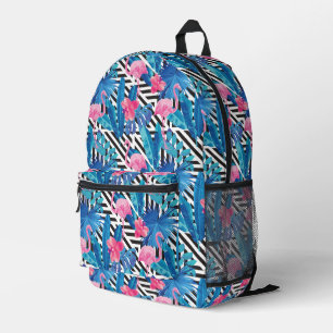Flamingo & Palms on Geometric Pattern Printed Backpack