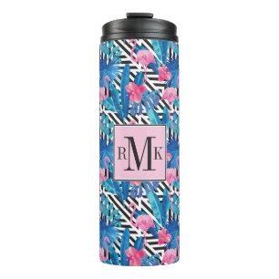 Flamingo & Palms on Geometric Pattern Thermal Tumbler