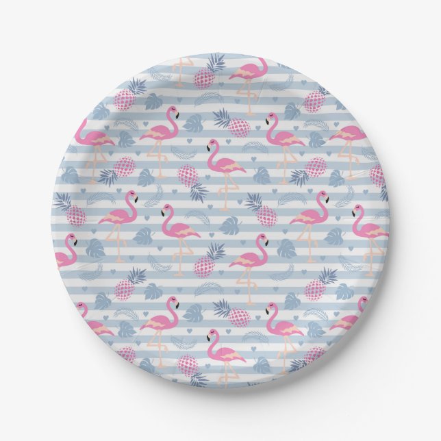 Flamingo Paper Plate - Pink & Blue (Front)