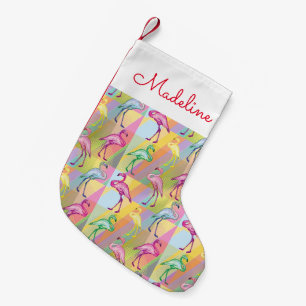 Flamingo Parade   Add Your Name Small Christmas Stocking