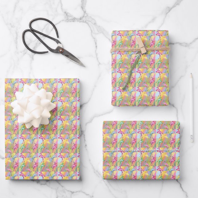 Flamingo Parade Wrapping Paper Sheet (Front)