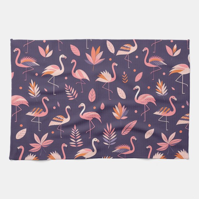 Flamingo Paradise Pattern Tea Towel (Horizontal)