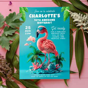 Flamingo Paradise Tropical Celebration Bash Invitation