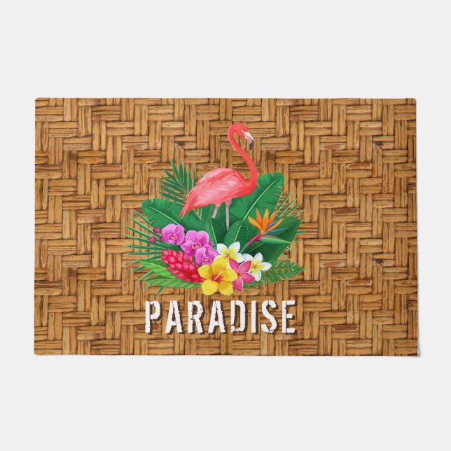 Flamingo Paradise Wicker Print Doormat (Front)