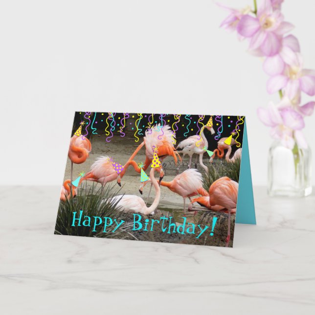 Flamingo Party Birds Happy Birthday Card (Orchid)