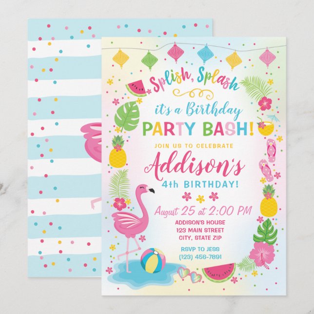Flamingo Party Birthday Invitation (Front/Back)