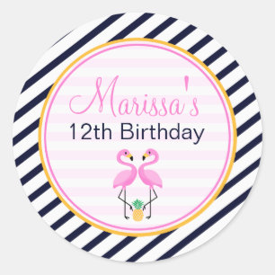 Flamingo party circle classic round sticker