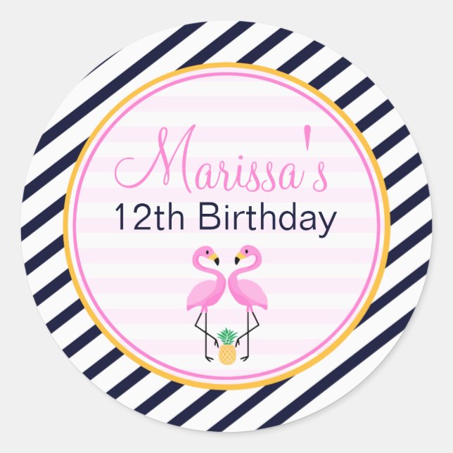 Flamingo party circle classic round sticker (Front)