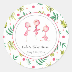 Flamingo Party Personalised Baby Shower Classic Round Sticker