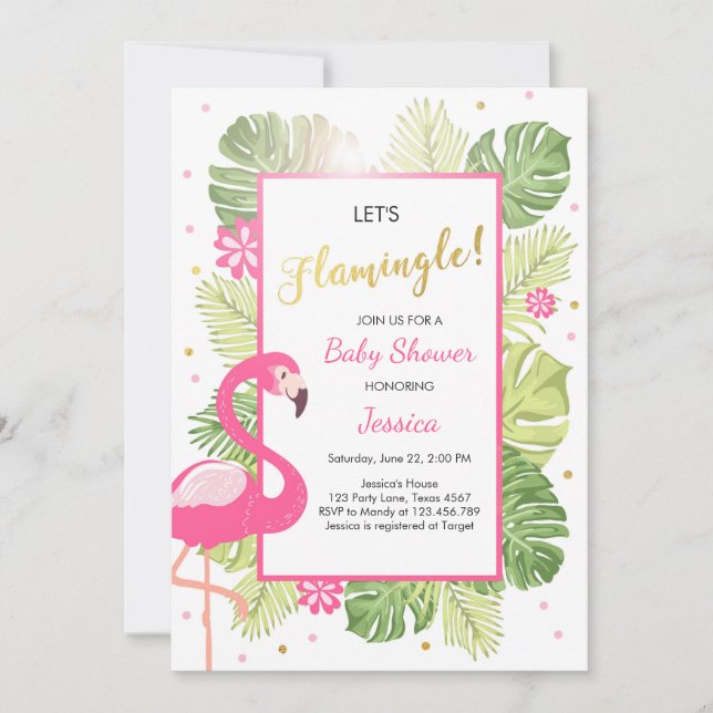 Flamingo party Tropical luau Baby shower invite (Front)